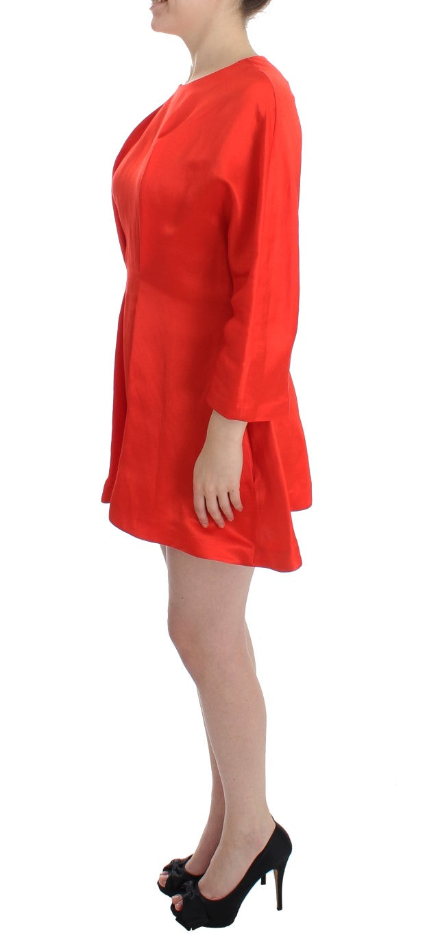 Red Mini Linen 3/4 Sleeve Sheath Dress by Faz