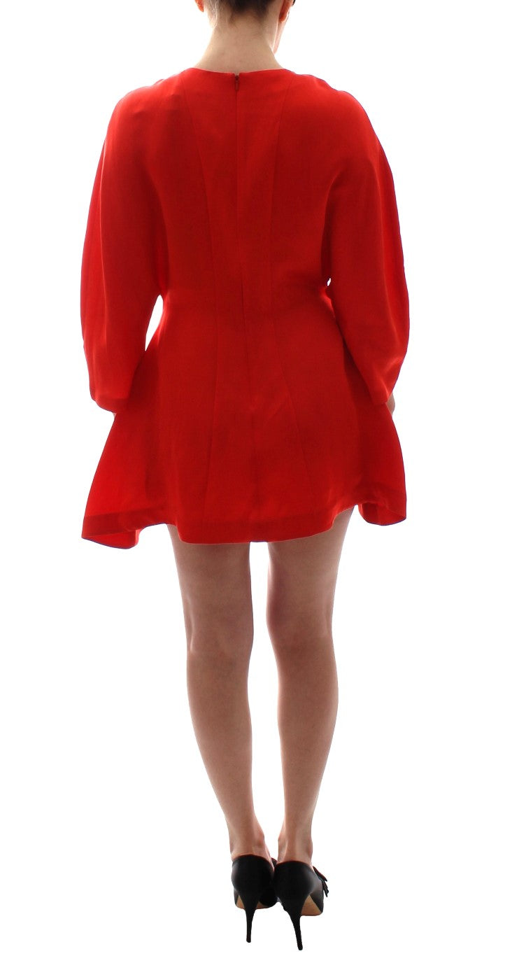 Red Mini Linen 3/4 Sleeve Sheath Dress by Faz