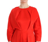 Red Mini Linen 3/4 Sleeve Sheath Dress by Faz