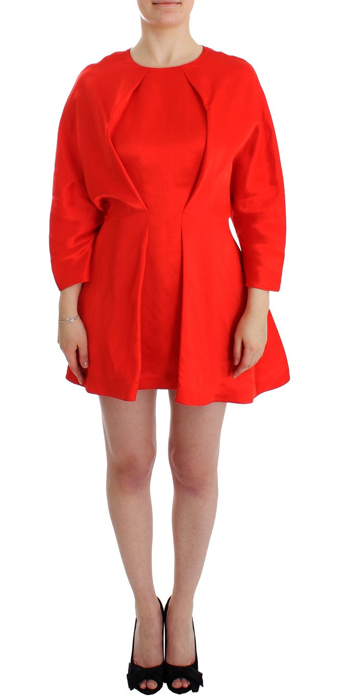 Red Mini Linen 3/4 Sleeve Sheath Dress by Faz