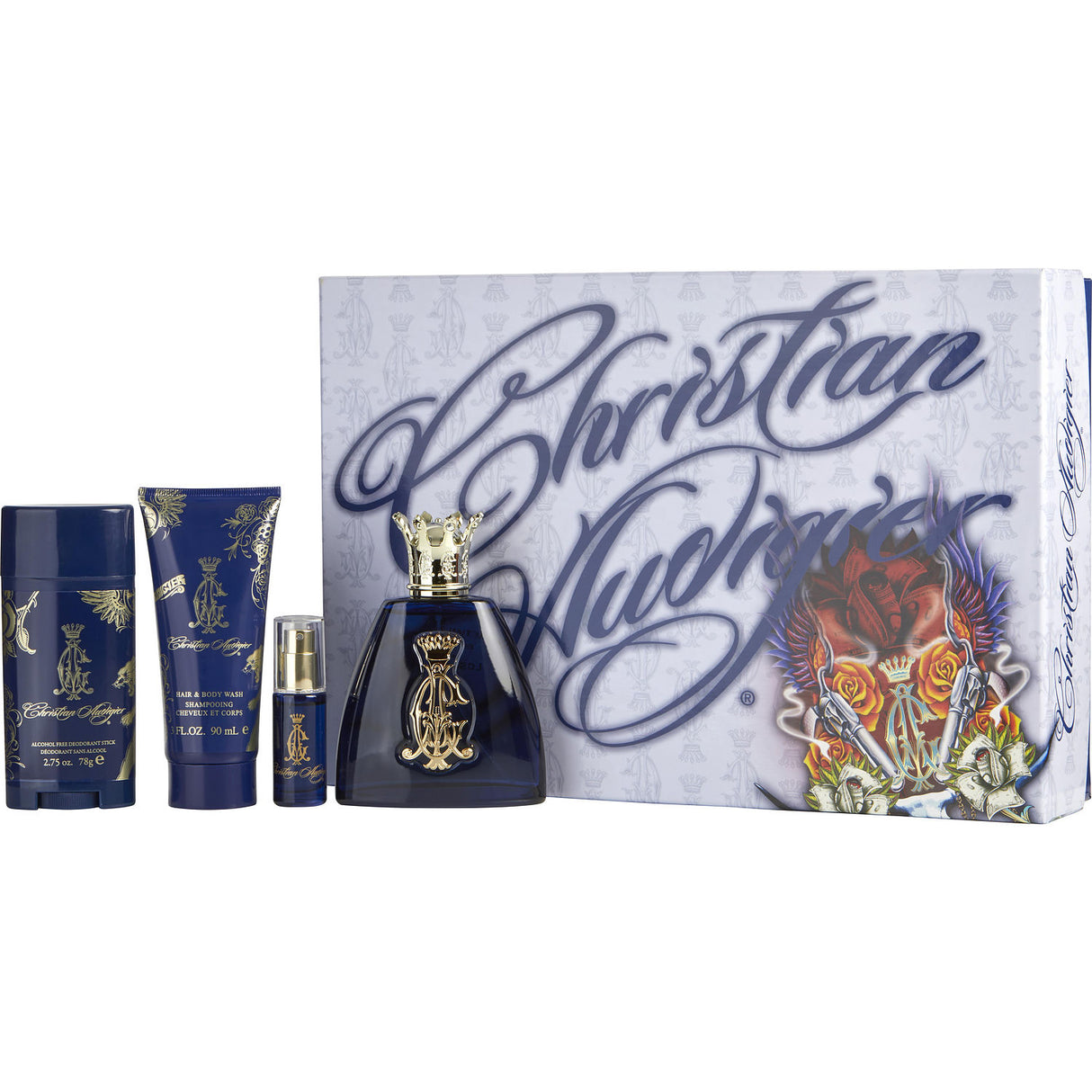 CHRISTIAN AUDIGIER by Christian Audigier - EDT SPRAY 3.4 OZ & HAIR AND BODY WASH 3 OZ & DEODORANT STICK ALCOHOL FREE 2.7 OZ & EDT SPRAY 0.25 OZ MINI - Men