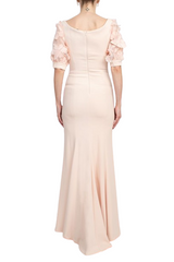 Alberto Makali V-Neck Short Embellished Lace Sleeve Zipper Back Mermaid Slit Side Gown by Curated Brands