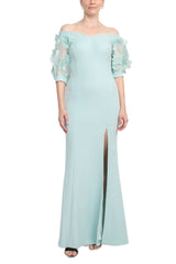 Alberto Makali V-Neck Short Embellished Lace Sleeve Zipper Back Mermaid Slit Side Gown by Curated Brands