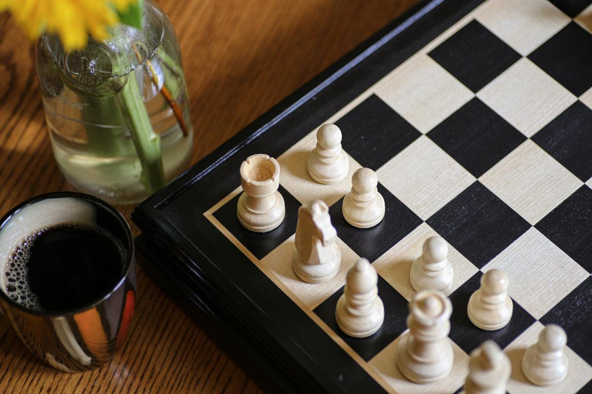 19" Wood Chess and Checkers Set - Black by Chess House