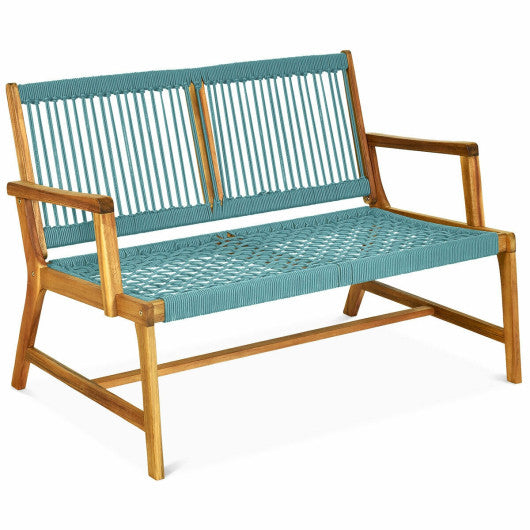 2-Person Acacia Wood Yard Bench for Balcony and Patio-Turquoise