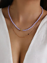 Beaded Chains Contrast Color Double Layered Dainty Necklace Necklaces Accessories by migunica