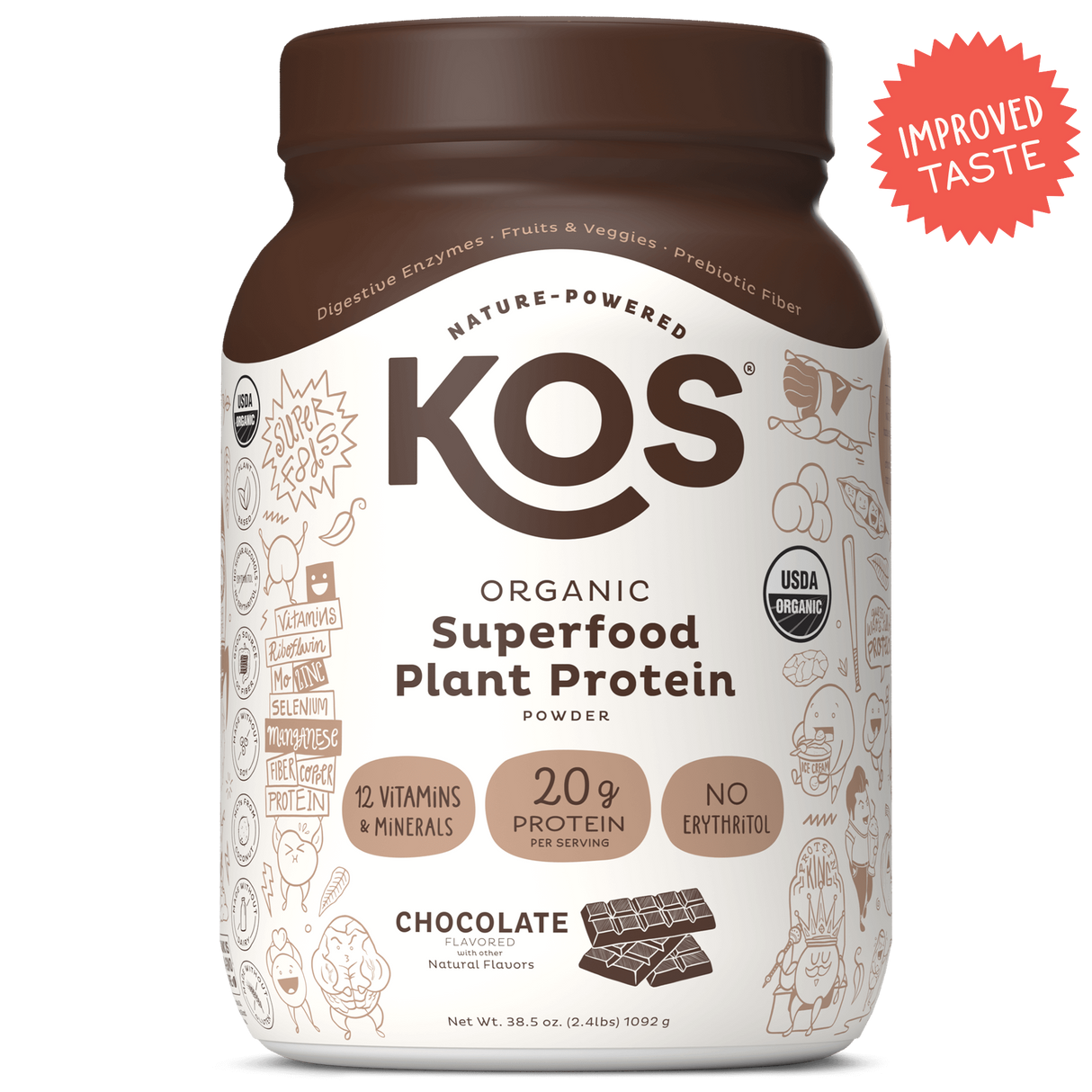 KOS Organic Plant Protein, Chocolate, 28 Servings by KOS.com