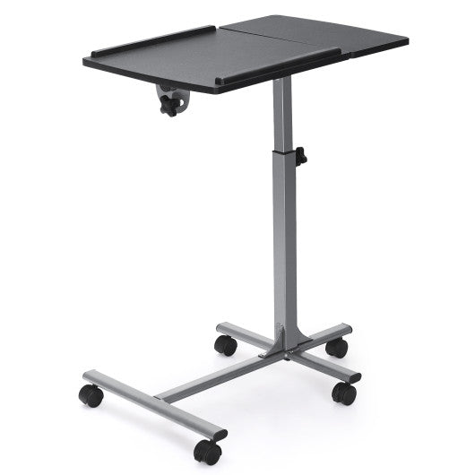 Adjustable Angle Height Rolling Laptop Table-Black