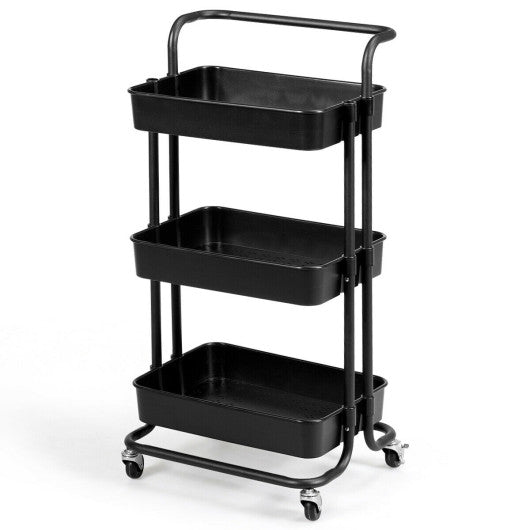 3-Tier Utility Cart Storage Rolling Cart with Casters-Black