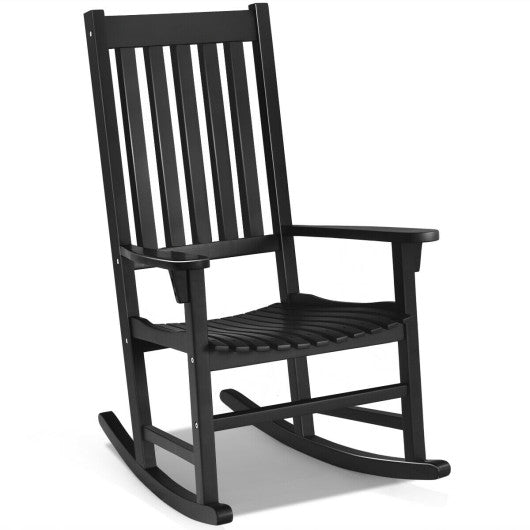 Indoor Outdoor Wooden High Back Rocking Chair-Black