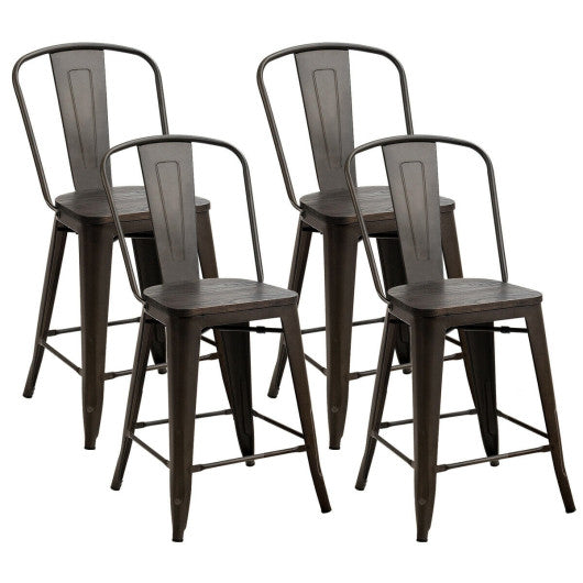 Set of 4 Industrial Metal Counter Stool Dining Chairs with Removable Backrests-Gun