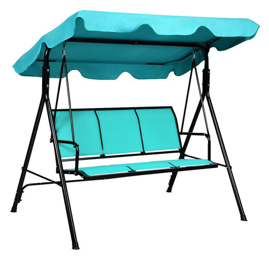 Outdoor Patio 3 Person Porch Swing Bench Chair with Canopy-Blue