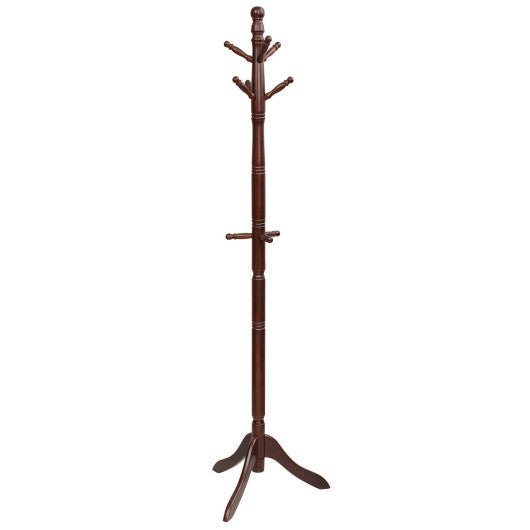 Entryway Height Adjustable Coat Stand with 9 Hooks-Brown