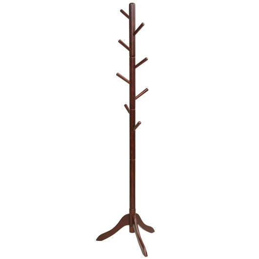 Adjustable Wooden Tree Coat Rack with 8 Hooks-Brown