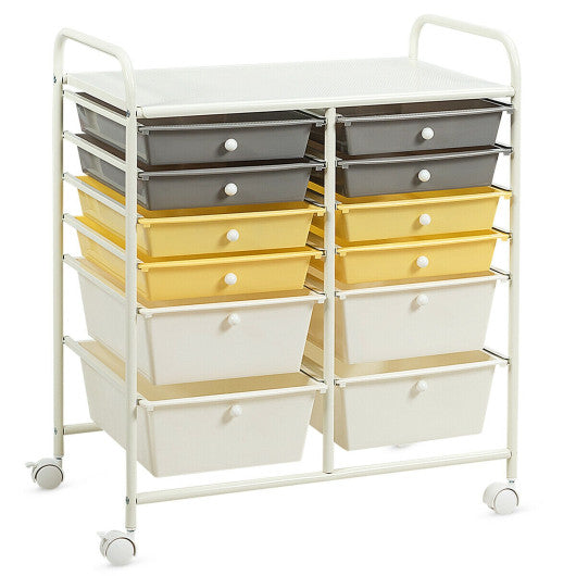 12 Drawers Rolling Cart Storage Scrapbook Paper Organizer Bins-Yellow