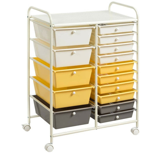 15-Drawer Storage Rolling Organizer Cart-Yellow