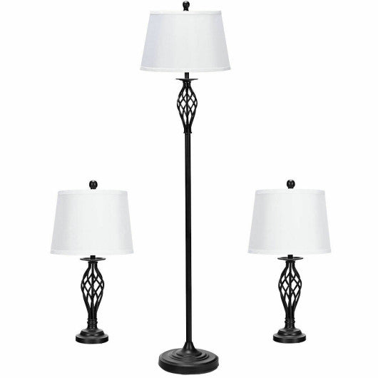 2 Table Lamps 1 Floor Lamp Set with Fabric Shades