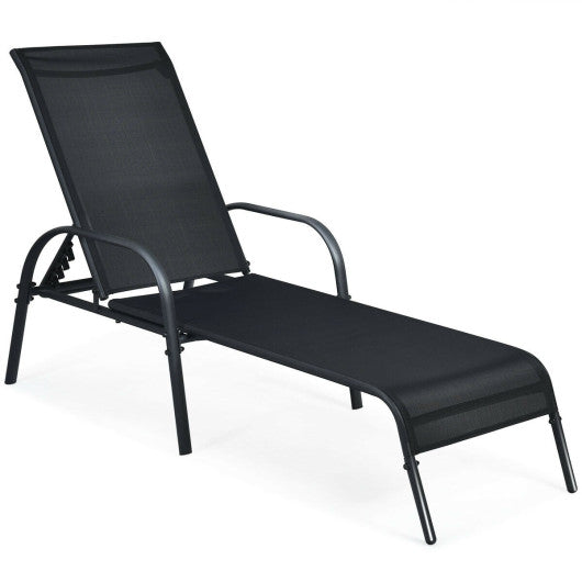 Adjustable Patio Chaise Folding Lounge Chair with Backrest-Black