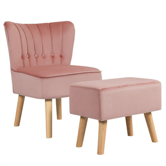 Modern Accent Chair Ottoman Set with Footstool-Pink