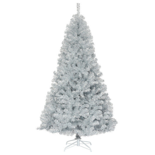 7.5 Ft Hinged Unlit Artificial Silver Tinsel Christmas Tree