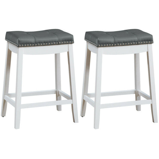 Set of 2 24-Inch Height Backless Counter Stool with Footrest-White