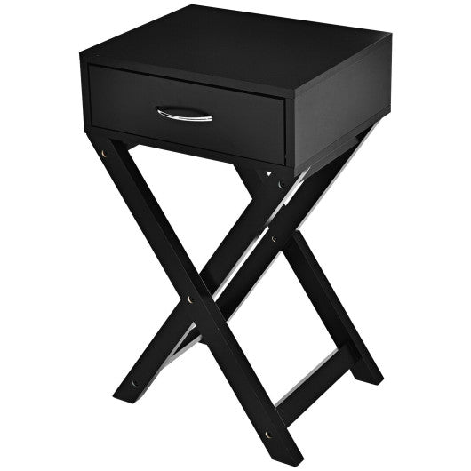 Design Sofa Side Table with X-Shape Drawer for Living Room Bedroom-Black