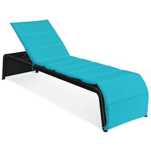 Patio Rattan Lounge Chair Back Adjustable Chaise Recliner  with Cushioned-Turquoise