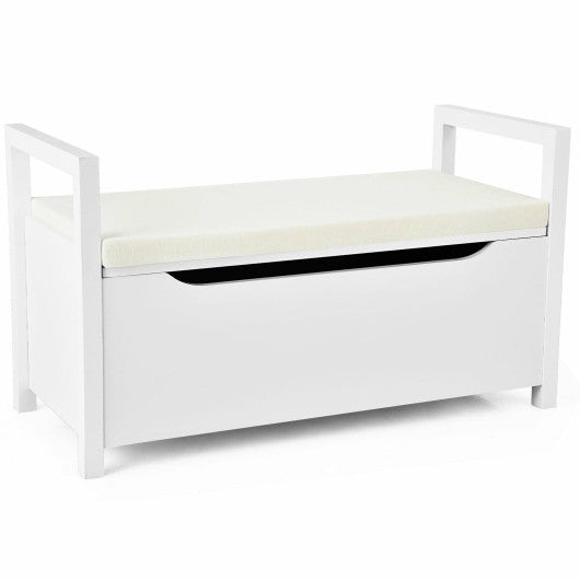 34.5 ×15.5 ×19.5 Inch Shoe Storage Bench with Cushion Seat for Entryway-White