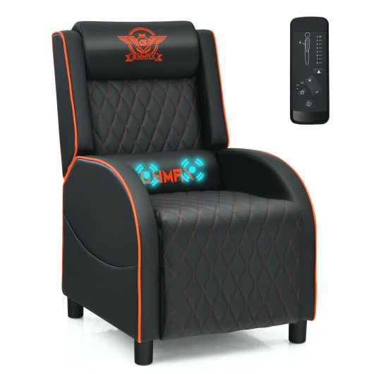 Massage Gaming Recliner Chair with Headrest and Adjustable Backrest for Home Theater-Orange