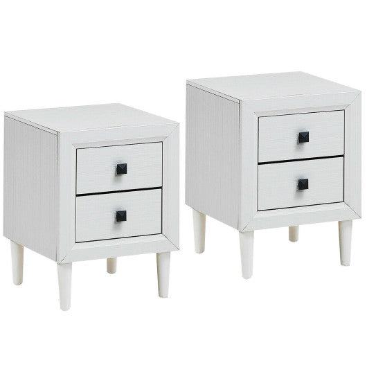 2Pcs Multipurpose Retro Nightstand with 2 Drawers-White