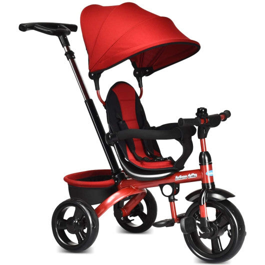 4-in-1 Kids Tricycle with Adjustable Push Handle-Red