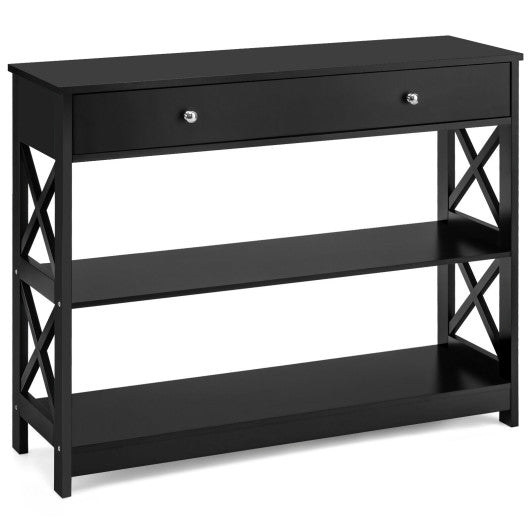 3-Tier Console Table with Drawers for Living Room Entryway-Black