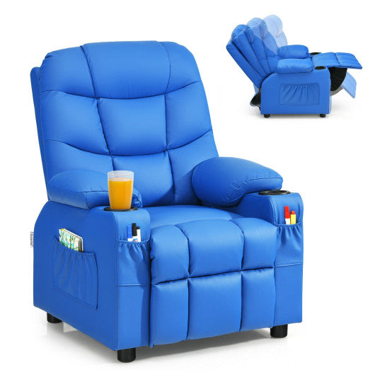 Kids Recliner Chair with Cup Holder and Footrest for Children-Blue