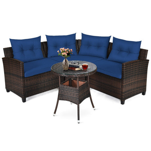 4 Pieces Outdoor Cushioned Rattan Furniture Set-Navy