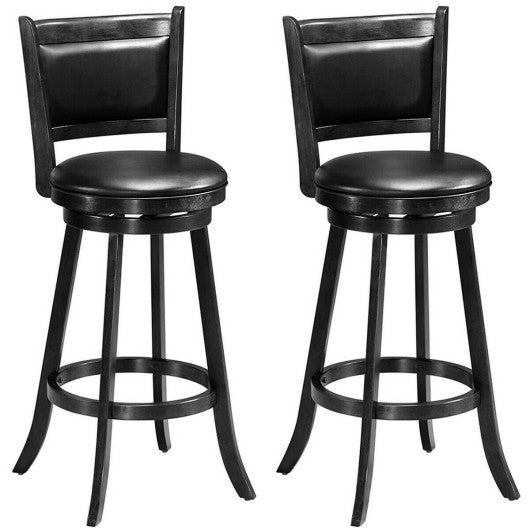 Set of 2 29 Inch Swivel Bar Height Stool Wood Dining Chair Barstool-Black