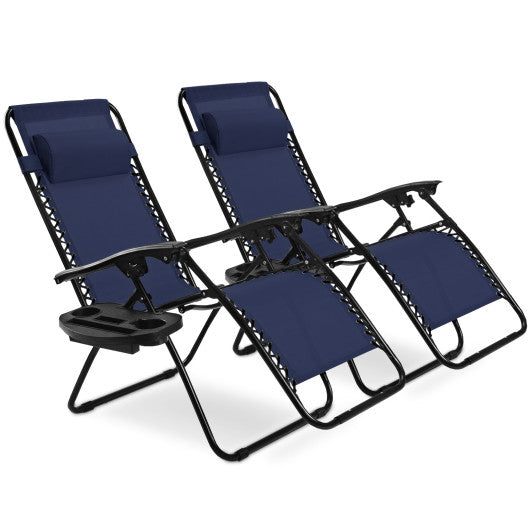 2 Pieces Folding Lounge Chair with Zero Gravity-Navy