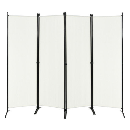 4-Panel  Room Divider with Steel Frame-White