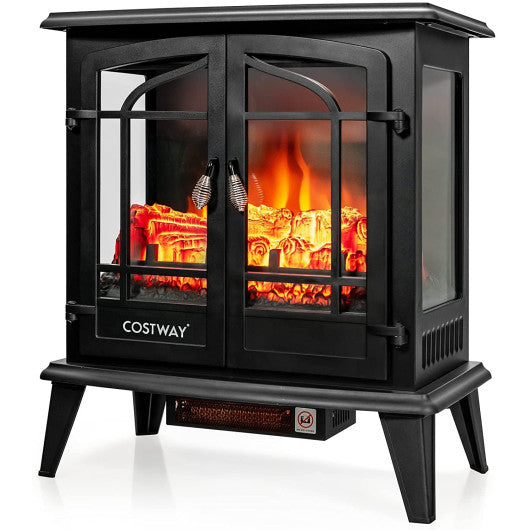 25 Inch Freestanding Electric Fireplace Heater with Realistic Flame effect-Black