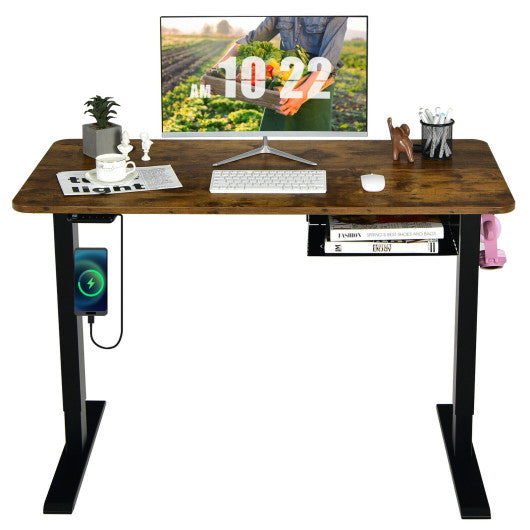 48-inch Electric Height Adjustable Standing Desk with Control Panel-Rustic Brown