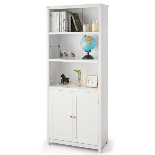 Bookcase Shelving Storage Wooden Cabinet Unit Standing Display Bookcase with Doors-White