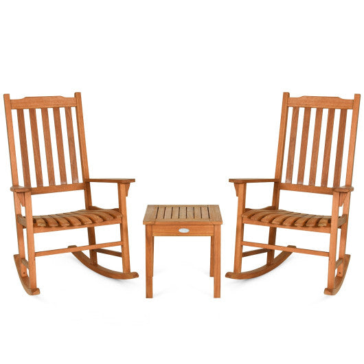 3 Pieces Eucalyptus Rocking Chair Set with Coffee Table