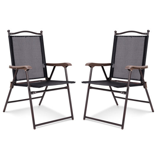 Set of 2 Patio Folding Sling Back Camping Deck Chairs-Black