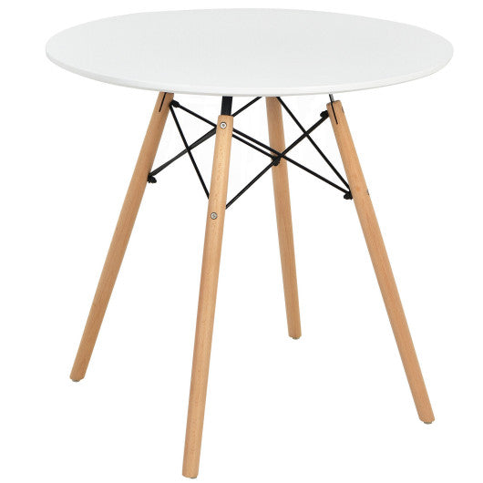 Round Modern Dining Table with Solid Wooden Leg-White