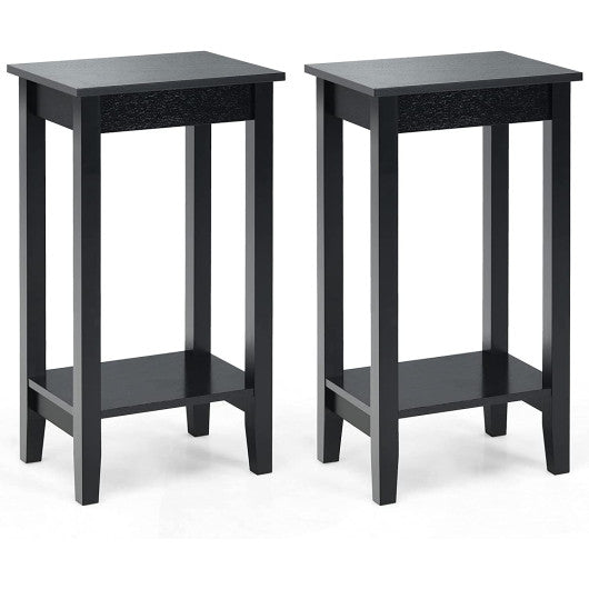 Set of 2 Versatile 2-Tier End Table with Storage Shelf-Black