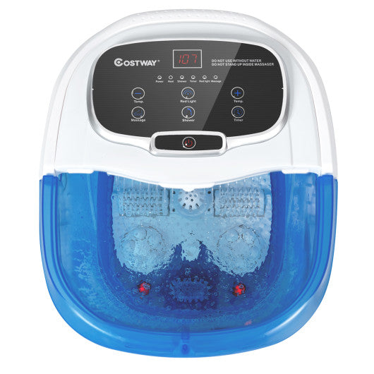 Portable All-In-One Heated Foot Bubble Spa Bath Motorized Massager-Blue and Withe