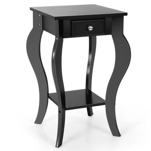 2-Tier End Table with Drawer and Shelf for Living Room Bedroom-Black