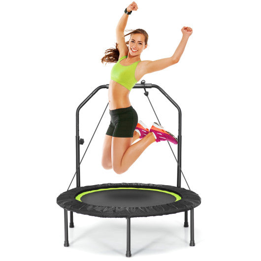 40 Inch Foldable Fitness Rebounder with Resistance Bands Adjustable Home-Green