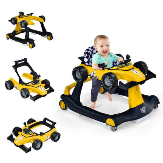 4-in-1 Foldable Activity Push Walker with Adjustable Height-Yellow