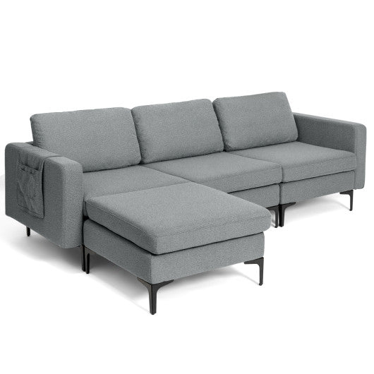 Modular L-shaped Sectional Sofa with Reversible Chaise and 2 USB Ports-Dark Gray