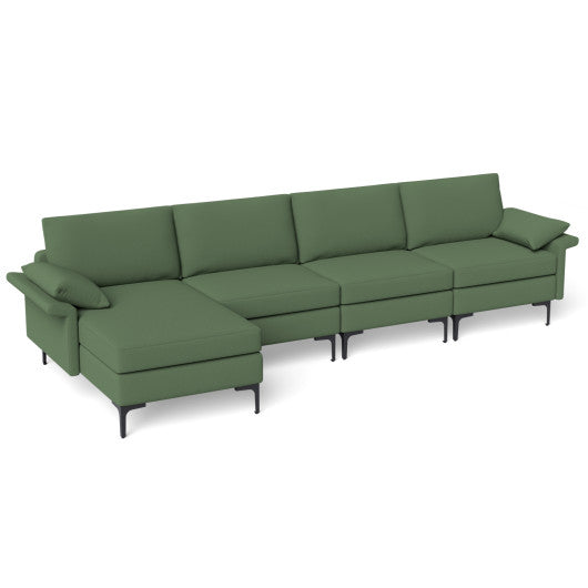 Extra Large L-shaped Sectional Sofa with Reversible Chaise and 2 USB Ports for 4-5 People-Army Green